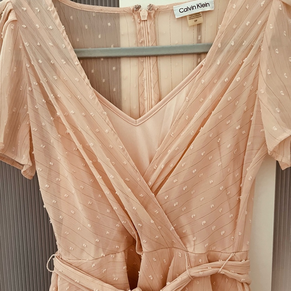 Calvin Klein Blush Pink Tiered Wrap Midi Dress - Picture 5 of 9